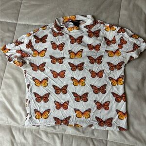 Orange and Yellow Butterfly Pattern Crop Top